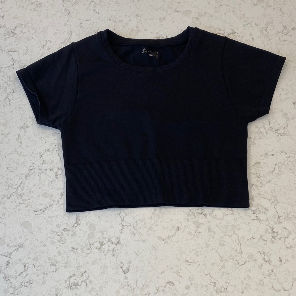 aerie Black 'OFFLINE' Seamless Cropped Tee